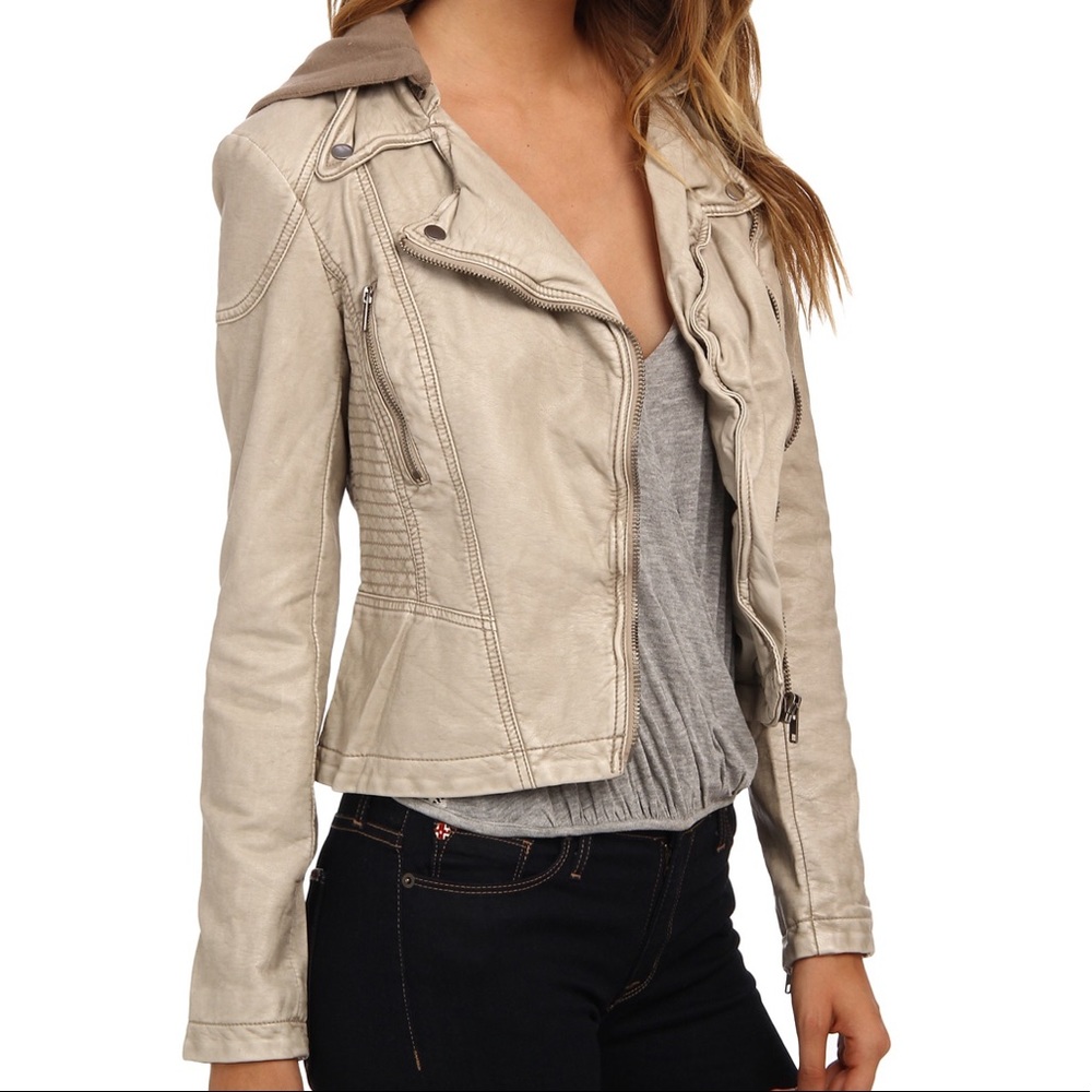 Free People Faux-Leather Moto, detachable hood